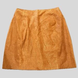 Vintage LNR Burnt Orange Brown Leather Suede Embossed Skirt Size 12